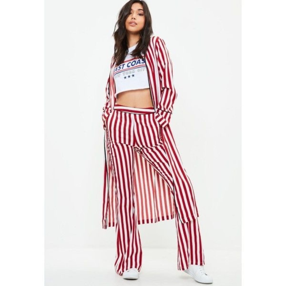 Missguided red striped kimono/duster 🎪